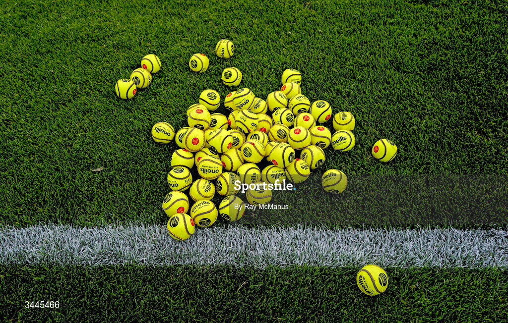 3 May 2026; Sliotars on the grass before the Munster GAA Senior Hurling Championship Round 3 match between Clare and Limerick at Zimmer Biomet Páirc Chíosóg in Ennis, Clare. Photo by Ray McManus/Sportsfile