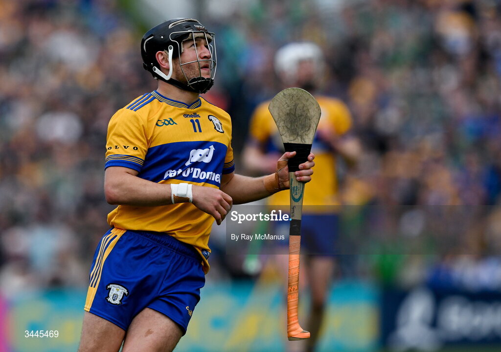 3 May 2026; David Reidy of Clare during the Munster GAA Senior Hurling Championship Round 3 match between Clare and Limerick at Zimmer Biomet Páirc Chíosóg in Ennis, Clare. Photo by Ray McManus/Sportsfile