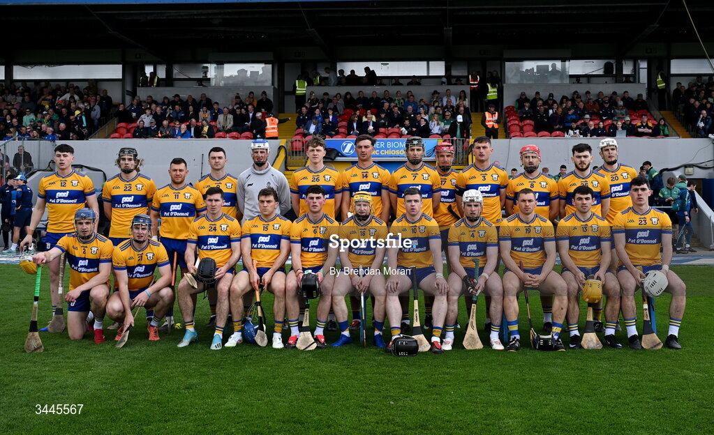 3 May 2026; The Clare team before the Munster GAA Senior Hurling Championship Round 3 match between Clare and Limerick at Zimmer Biomet Páirc Chíosóg in Ennis, Clare. Photo by Brendan Moran/Sportsfile