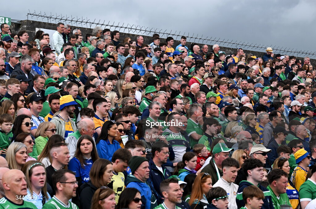 3 May 2026; Supporters before the Munster GAA Senior Hurling Championship Round 3 match between Clare and Limerick at Zimmer Biomet Páirc Chíosóg in Ennis, Clare. Photo by Brendan Moran/Sportsfile