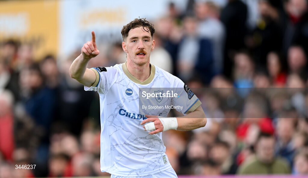 4 May 2026; John Martin of Shelbourne celebrates after scoring his side's first goal during the SSE Airtricity Men's Premier Division match between Bohemians and Shelbourne at Dalymount Park in Dublin. Photo by Stephen McCarthy/Sportsfile