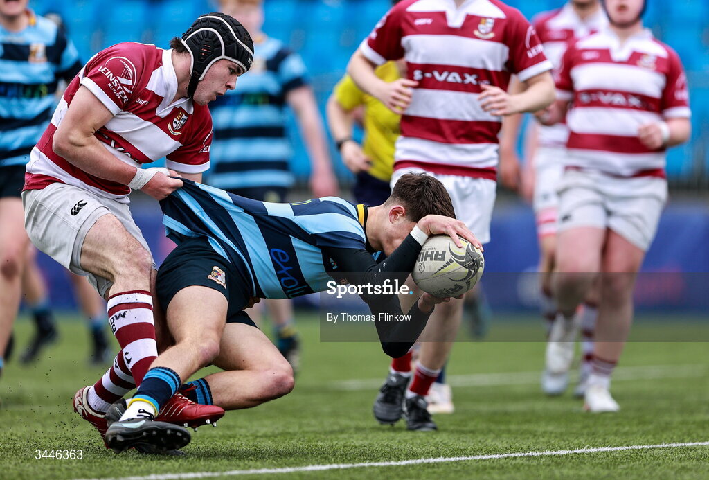 4 May 2026; Action from the U15 McAuley Cup: match between Naas RFC and Tullow RFC during the Leinster Rugby Youth Boys Cup Finals at Energia Park in Dublin. Photo by Thomas Flinkow/Sportsfile