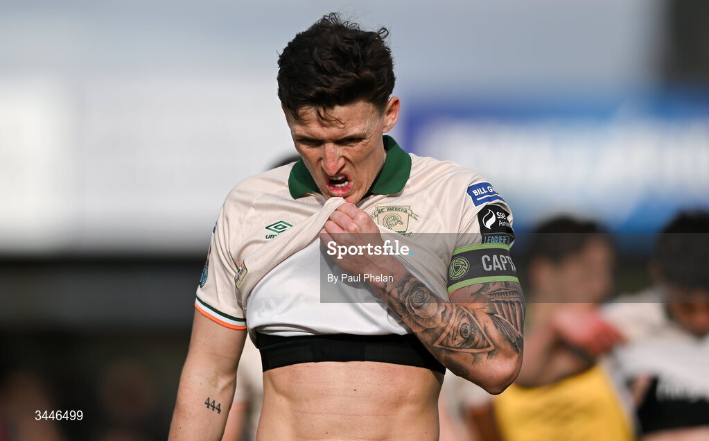4 May 2026; Joe Redmond of St Patrick's Athletic reacts after the SSE Airtricity Men's Premier Division match between Sligo Rovers and St Patrick's Athletic at The Showgrounds in Sligo. Photo by Paul Phelan/Sportsfile