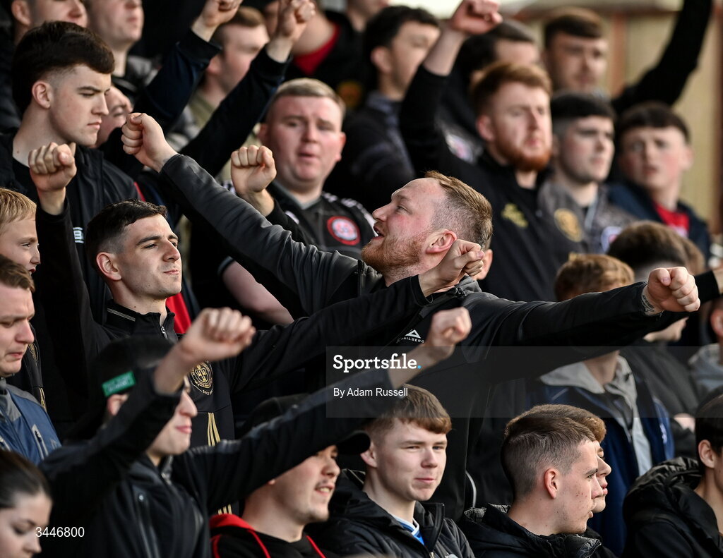 4 May 2026; Bohemians supporters during the SSE Airtricity Men's Premier Division match between Bohemians and Shelbourne at Dalymount Park in Dublin. Photo by Adam Russell/Sportsfile