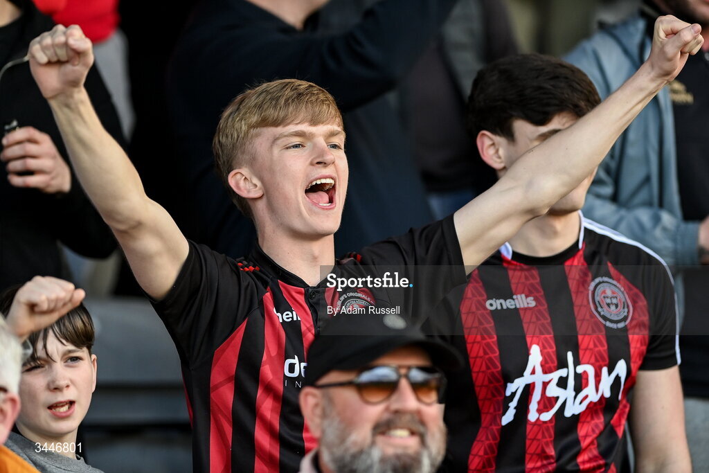 4 May 2026; Bohemians supporters during the SSE Airtricity Men's Premier Division match between Bohemians and Shelbourne at Dalymount Park in Dublin. Photo by Adam Russell/Sportsfile