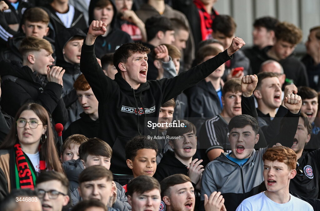 4 May 2026; Bohemians supporters during the SSE Airtricity Men's Premier Division match between Bohemians and Shelbourne at Dalymount Park in Dublin. Photo by Adam Russell/Sportsfile