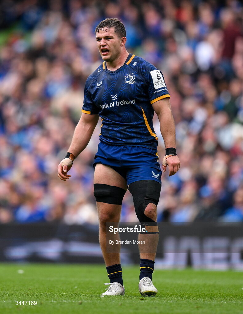2 May 2026; Scott Penny of Leinster during the Investec Champions Cup semi-final match between Leinster and RC Toulon at the Aviva Stadium in Dublin. Photo by Brendan Moran/Sportsfile