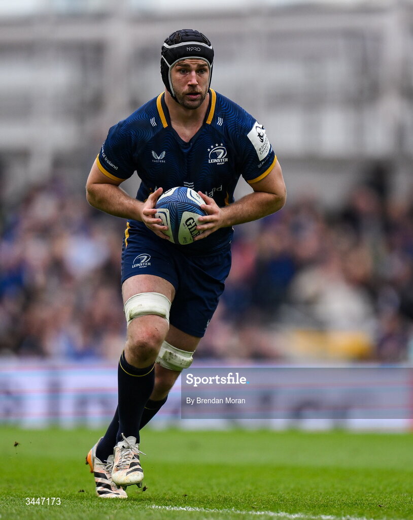 2 May 2026; Caelan Doris of Leinster during the Investec Champions Cup semi-final match between Leinster and RC Toulon at the Aviva Stadium in Dublin. Photo by Brendan Moran/Sportsfile