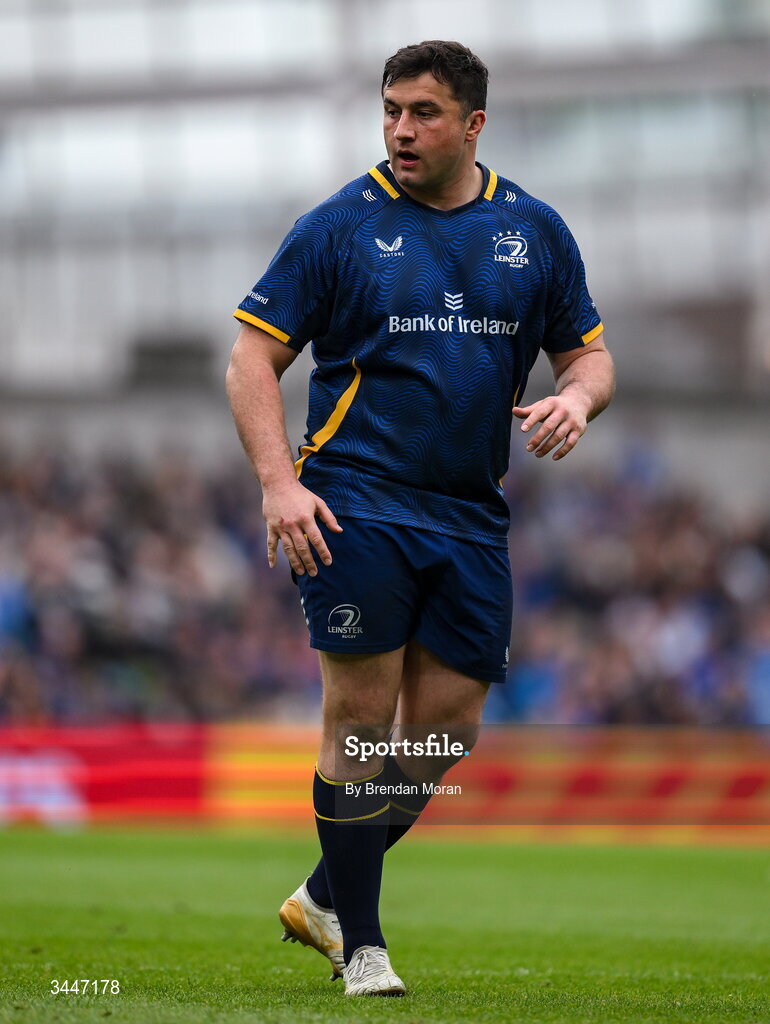 2 May 2026; Thomas Clarkson of Leinster during the Investec Champions Cup semi-final match between Leinster and RC Toulon at the Aviva Stadium in Dublin. Photo by Brendan Moran/Sportsfile