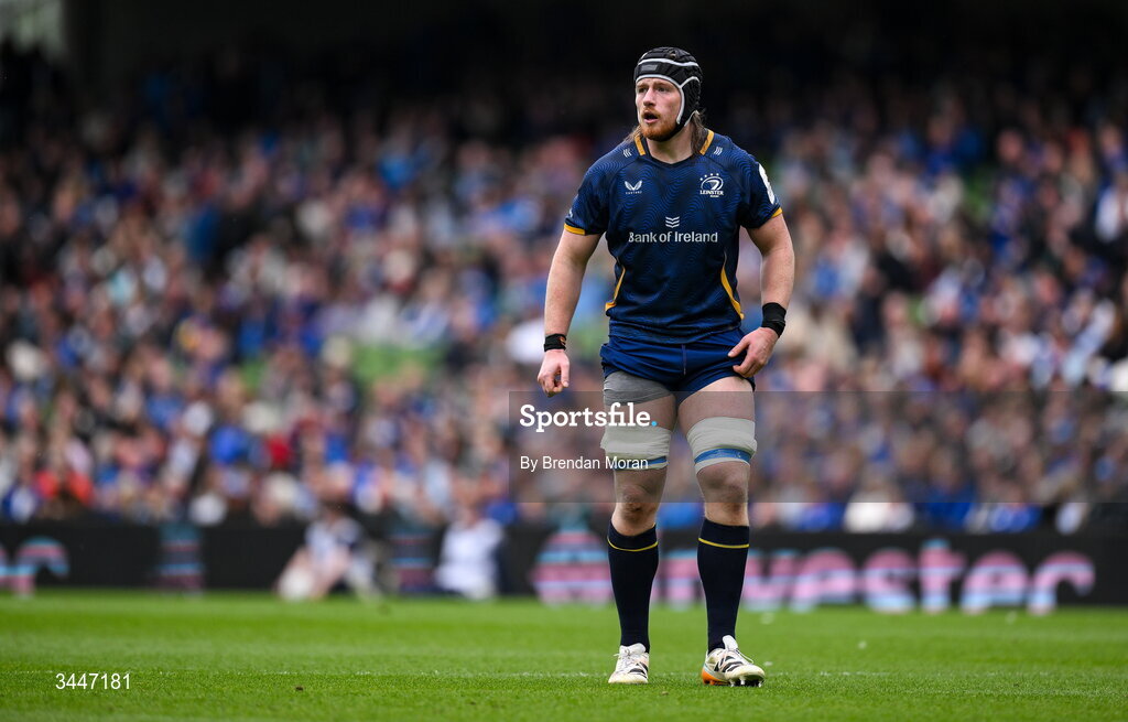 2 May 2026; Joe McCarthy of Leinster during the Investec Champions Cup semi-final match between Leinster and RC Toulon at the Aviva Stadium in Dublin. Photo by Brendan Moran/Sportsfile