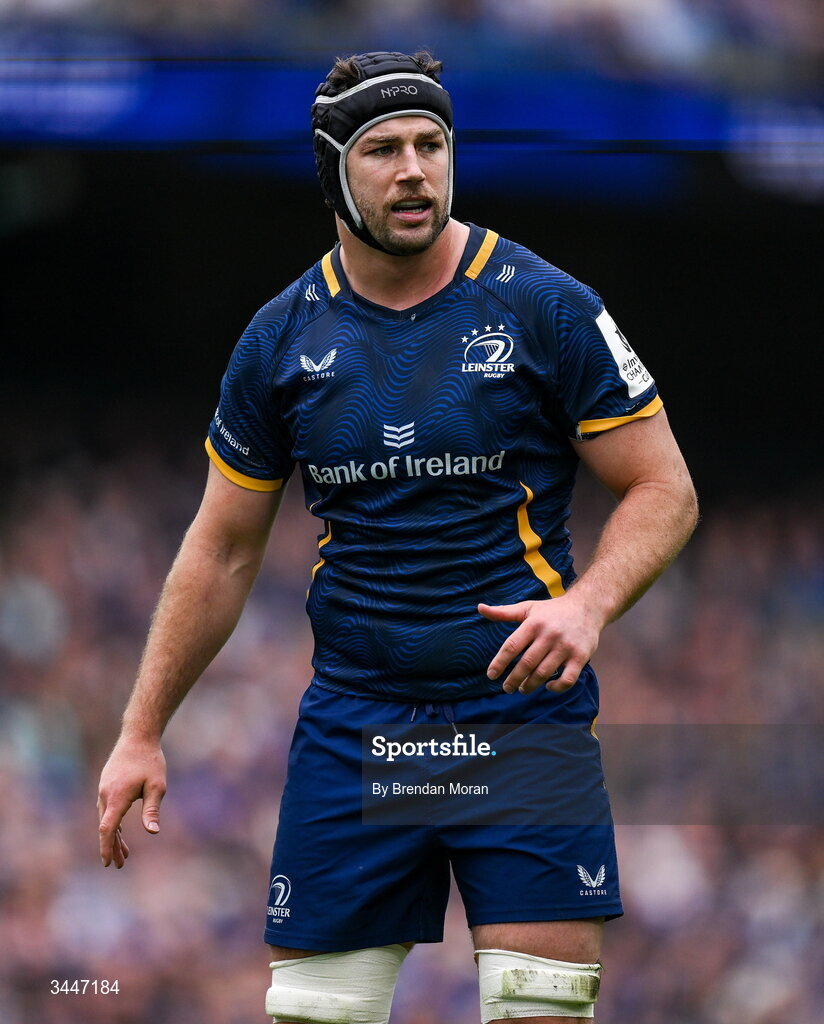 2 May 2026; Caelan Doris of Leinster during the Investec Champions Cup semi-final match between Leinster and RC Toulon at the Aviva Stadium in Dublin. Photo by Brendan Moran/Sportsfile
