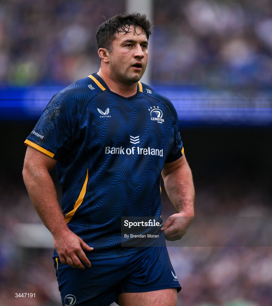 2 May 2026; Thomas Clarkson of Leinster during the Investec Champions Cup semi-final match between Leinster and RC Toulon at the Aviva Stadium in Dublin. Photo by Brendan Moran/Sportsfile