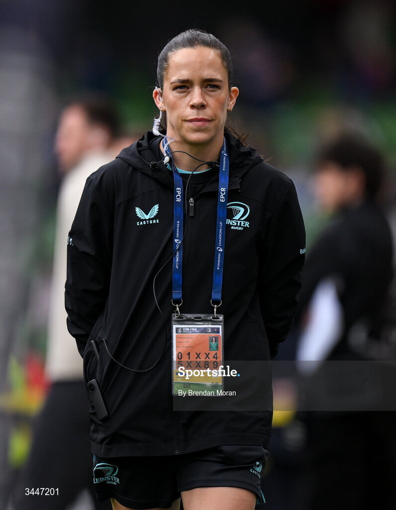 2 May 2026; Leinster physiotherapist Orla Armstrong before the Investec Champions Cup semi-final match between Leinster and RC Toulon at the Aviva Stadium in Dublin. Photo by Brendan Moran/Sportsfile