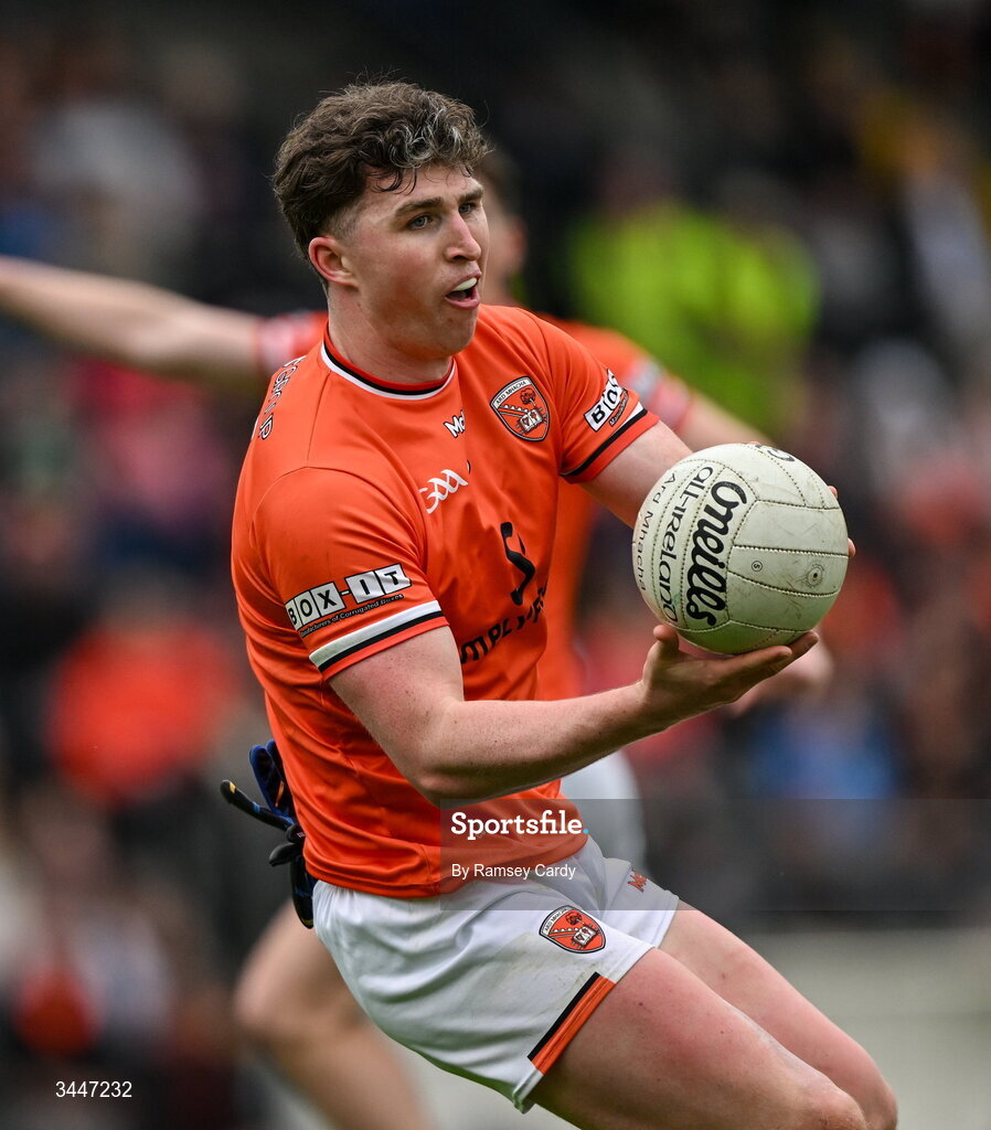 3 May 2026; Tiernan Kelly of Armagh during the Ulster GAA Football Senior Championship semi-final match between Armagh and Down at St Tiernach's Park in Clones, Monaghan. Photo by Ramsey Cardy/Sportsfile