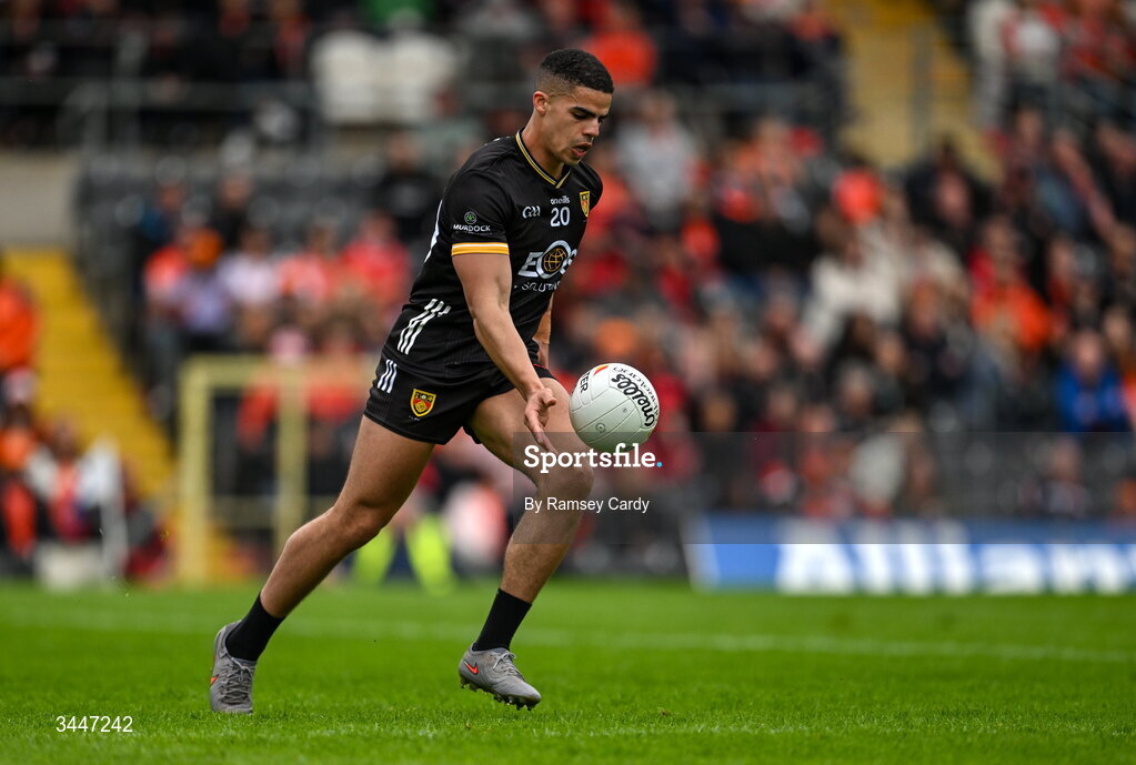 3 May 2026; Finn McElroy of Down during the Ulster GAA Football Senior Championship semi-final match between Armagh and Down at St Tiernach's Park in Clones, Monaghan. Photo by Ramsey Cardy/Sportsfile