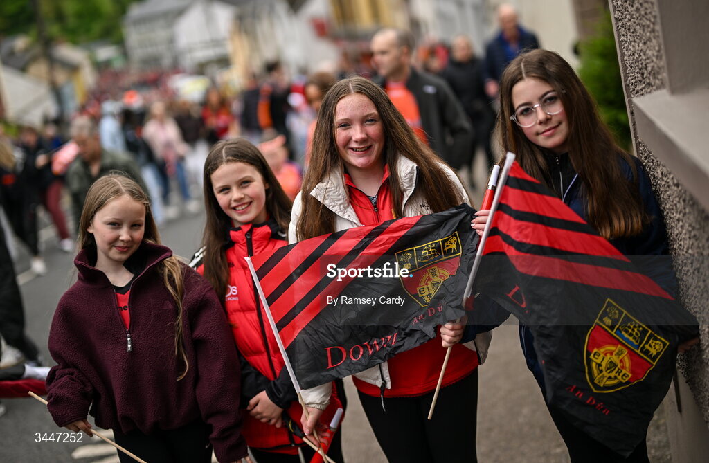 3 May 2026; Down supporters before the Ulster GAA Football Senior Championship semi-final match between Armagh and Down at St Tiernach's Park in Clones, Monaghan. Photo by Ramsey Cardy/Sportsfile