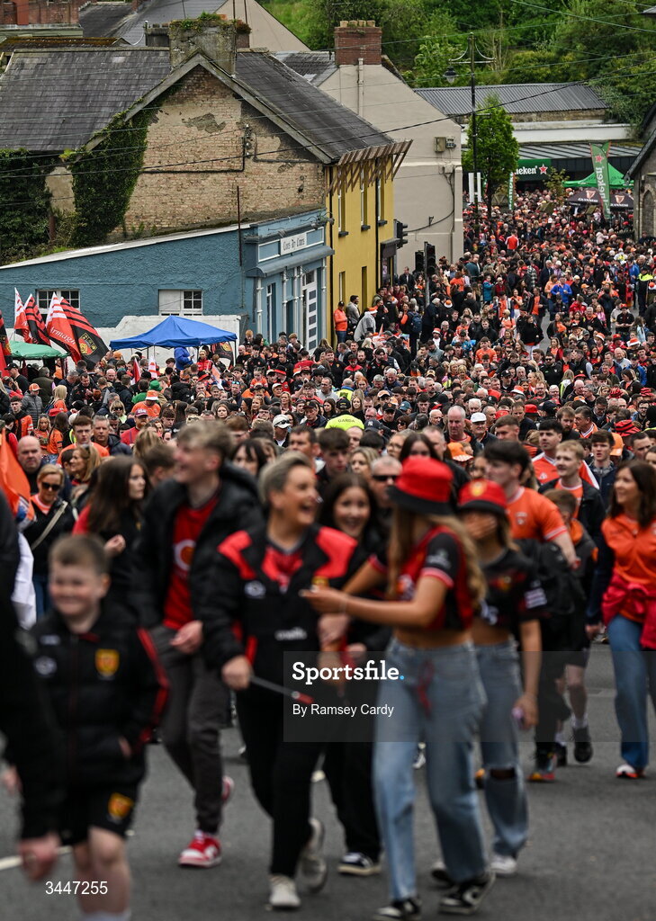 3 May 2026; Supporters make their way to the ground before the Ulster GAA Football Senior Championship semi-final match between Armagh and Down at St Tiernach's Park in Clones, Monaghan. Photo by Ramsey Cardy/Sportsfile