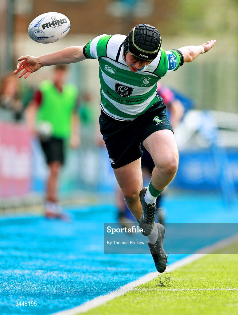 4 May 2026; Charlie Murphy of Naas RFC during the U15 McAuley Cup match between Naas RFC and Tullow RFC during the Leinster Rugby Youth Boys Cup Finals at Energia Park in Dublin. Photo by Thomas Flinkow/Sportsfile