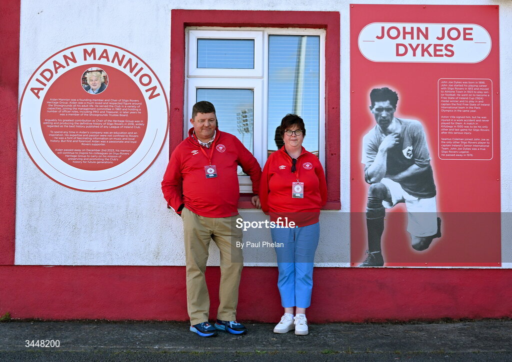 4 May 2026; Sligo Rovers volunteers Damian and Mairead Grimes before the SSE Airtricity Men's Premier Division match between Sligo Rovers and St Patrick's Athletic at The Showgrounds in Sligo. Photo by Paul Phelan/Sportsfile