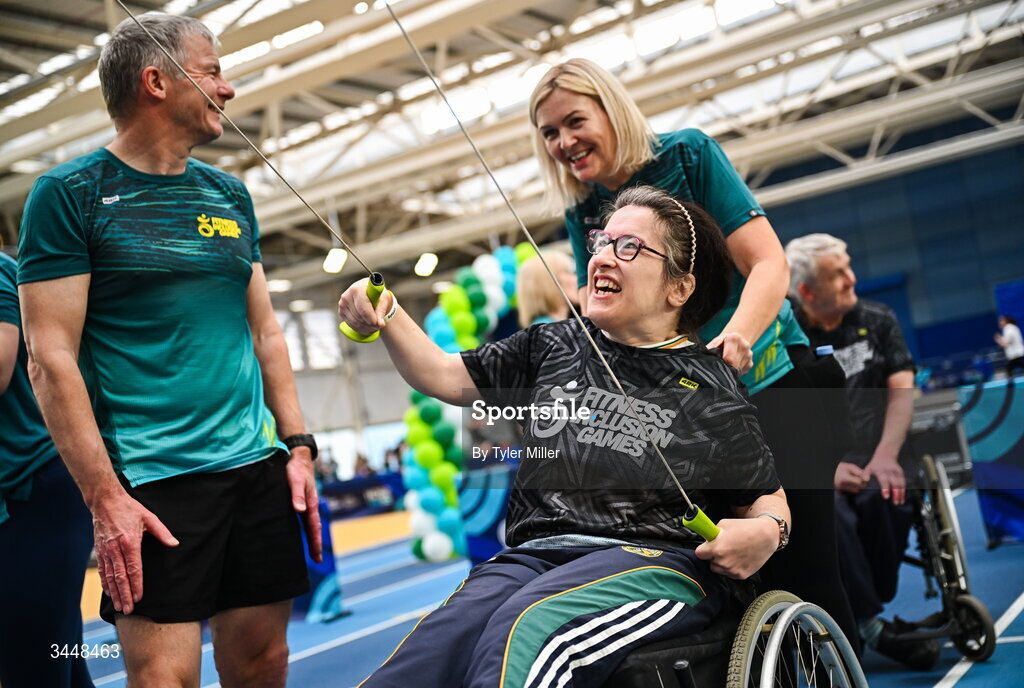 7 May 2026; More than a competition. Confidence, community and breaking down barriers. IWA’s Second Annual Fitness Inclusion Games brought athletes together to celebrate progress, resilience and the power of inclusion. Pictured during the IWA’s Second Annual Fitness Inclusion Games at the National Indoor Arena at the Sport Ireland Campus, Dublin is Janet Gill of Offaly Rovers. Photo by Tyler Miller/Sportsfile