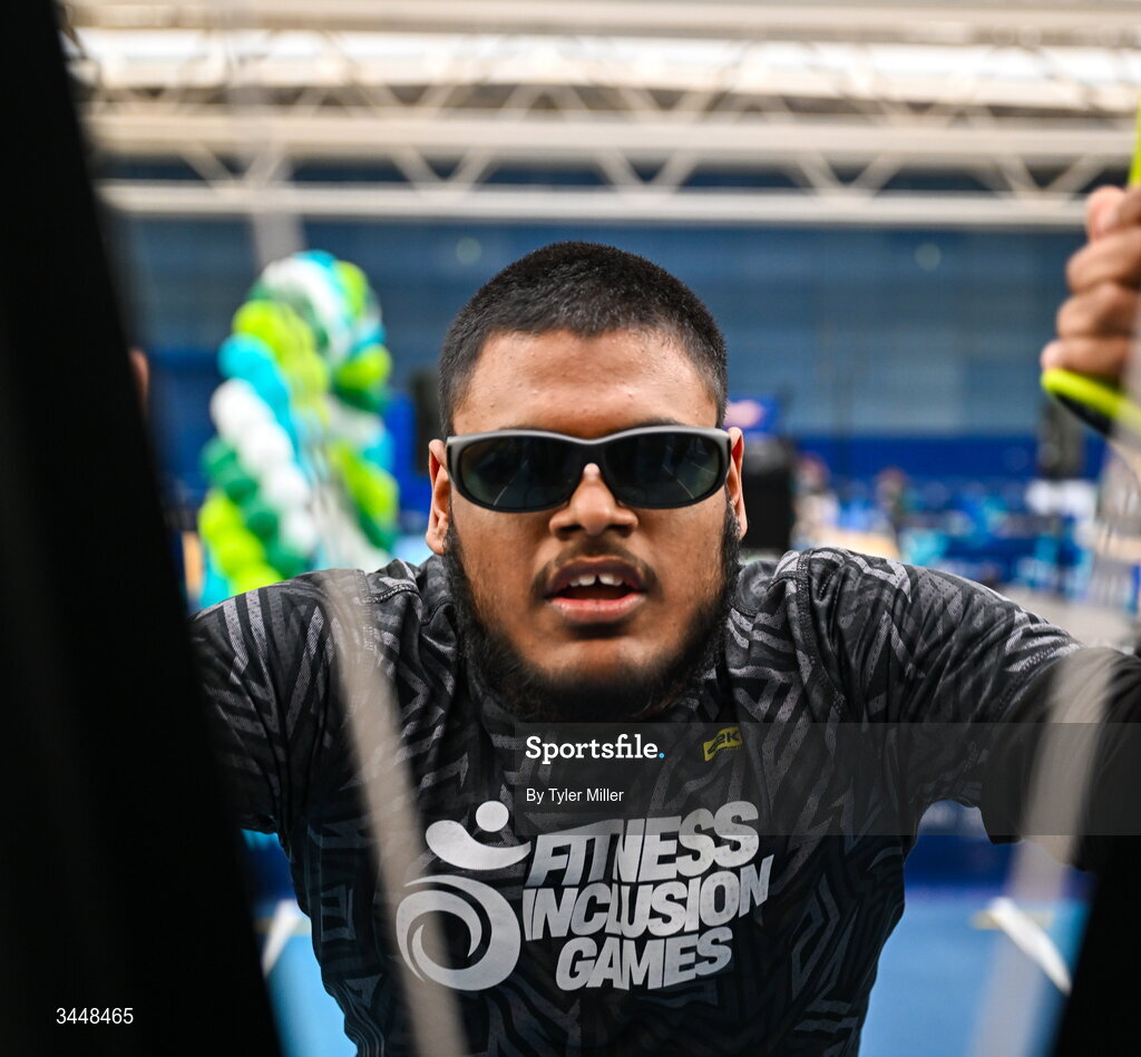 7 May 2026; More than a competition. Confidence, community and breaking down barriers. IWA’s Second Annual Fitness Inclusion Games brought athletes together to celebrate progress, resilience and the power of inclusion. Pictured during the IWA’s Second Annual Fitness Inclusion Games at the National Indoor Arena at the Sport Ireland Campus, Dublin is Umar Khan of Galway Gladiators. Photo by Tyler Miller/Sportsfile