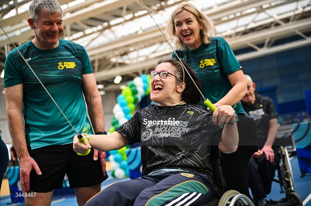 7 May 2026; More than a competition. Confidence, community and breaking down barriers. IWA’s Second Annual Fitness Inclusion Games brought athletes together to celebrate progress, resilience and the power of inclusion. Pictured during the IWA’s Second Annual Fitness Inclusion Games at the National Indoor Arena at the Sport Ireland Campus, Dublin is Janet Gill of Offaly Rovers. Photo by Tyler Miller/Sportsfile