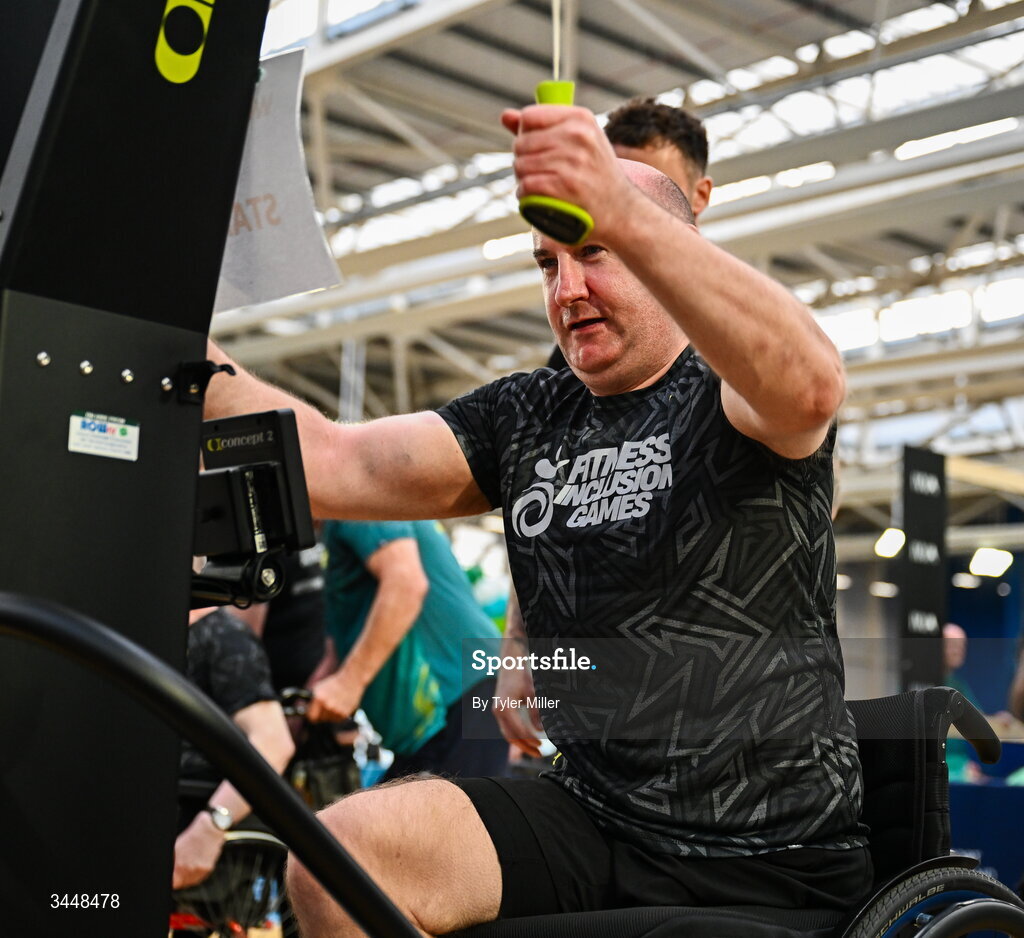 7 May 2026; More than a competition. Confidence, community and breaking down barriers. IWA’s Second Annual Fitness Inclusion Games brought athletes together to celebrate progress, resilience and the power of inclusion. Pictured during the IWA’s Second Annual Fitness Inclusion Games at the National Indoor Arena at the Sport Ireland Campus, Dublin is Nathan Doherty of North East Thunder. Photo by Tyler Miller/Sportsfile
