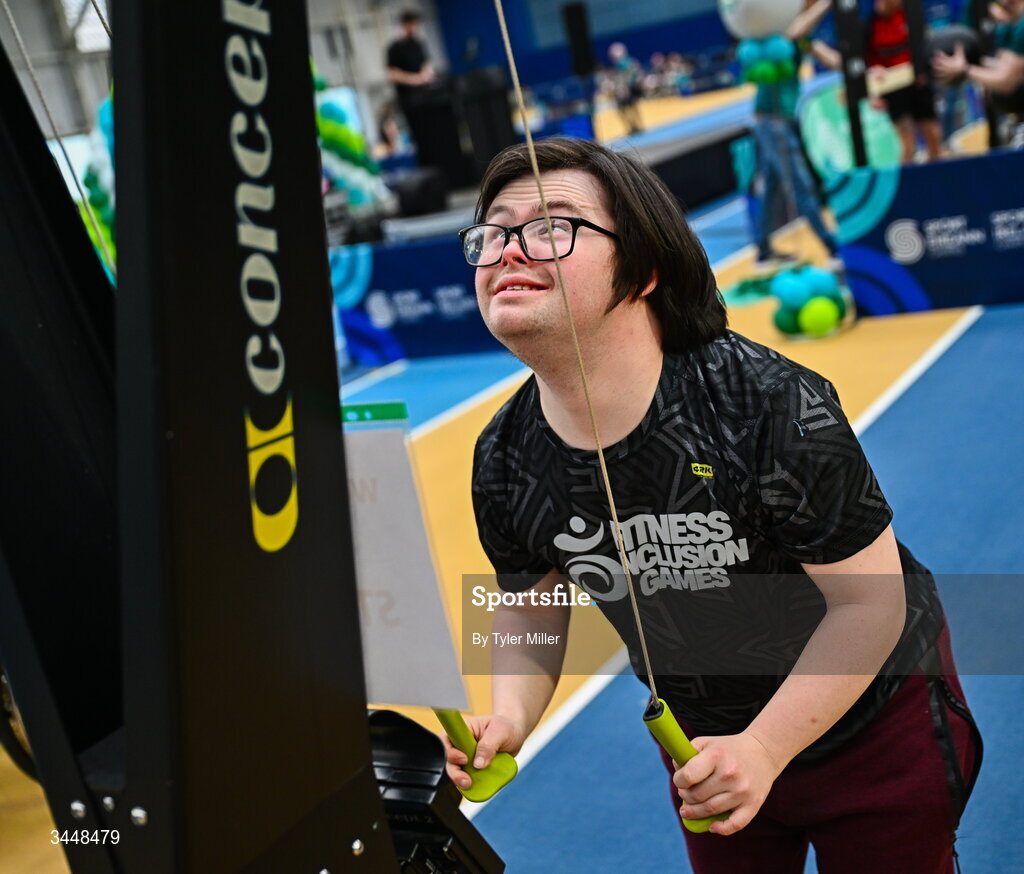 7 May 2026; More than a competition. Confidence, community and breaking down barriers. IWA’s Second Annual Fitness Inclusion Games brought athletes together to celebrate progress, resilience and the power of inclusion. Pictured during the IWA’s Second Annual Fitness Inclusion Games at the National Indoor Arena at the Sport Ireland Campus, Dublin is a competitor. Photo by Tyler Miller/Sportsfile