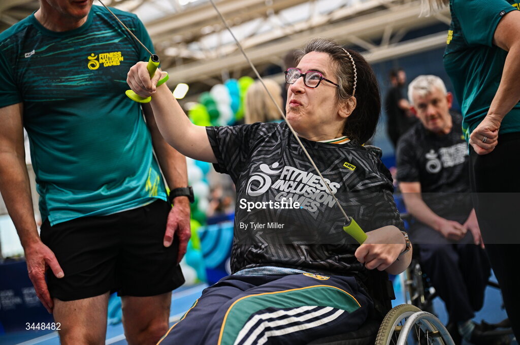 7 May 2026; More than a competition. Confidence, community and breaking down barriers. IWA’s Second Annual Fitness Inclusion Games brought athletes together to celebrate progress, resilience and the power of inclusion. Pictured during the IWA’s Second Annual Fitness Inclusion Games at the National Indoor Arena at the Sport Ireland Campus, Dublin is Janet Gill of Offaly Rovers. Photo by Tyler Miller/Sportsfile