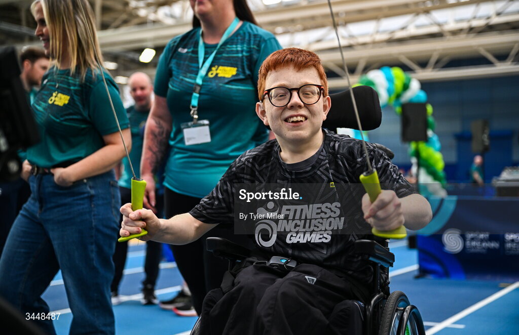7 May 2026; More than a competition. Confidence, community and breaking down barriers. IWA’s Second Annual Fitness Inclusion Games brought athletes together to celebrate progress, resilience and the power of inclusion. Pictured during the IWA’s Second Annual Fitness Inclusion Games at the National Indoor Arena at the Sport Ireland Campus, Dublin is a competitor. Photo by Tyler Miller/Sportsfile