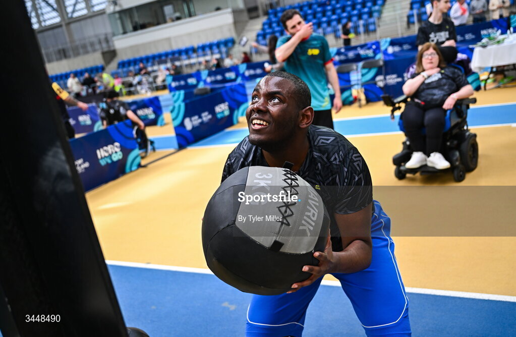 7 May 2026; More than a competition. Confidence, community and breaking down barriers. IWA’s Second Annual Fitness Inclusion Games brought athletes together to celebrate progress, resilience and the power of inclusion. Pictured during the IWA’s Second Annual Fitness Inclusion Games at the National Indoor Arena at the Sport Ireland Campus, Dublin is a competitor. Photo by Tyler Miller/Sportsfile