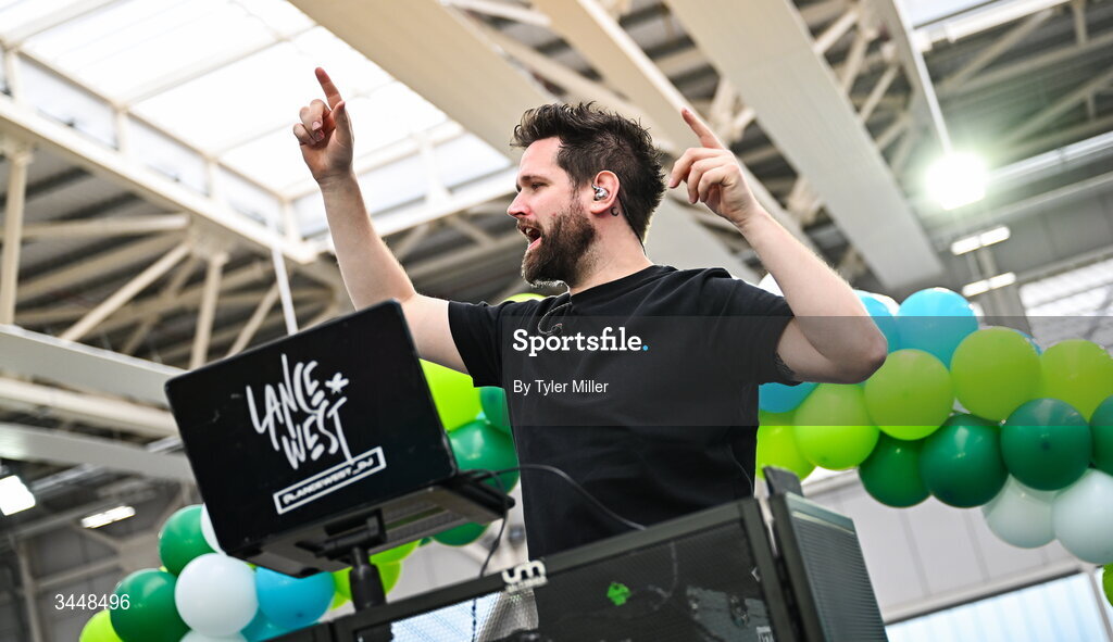7 May 2026; More than a competition. Confidence, community and breaking down barriers. IWA’s Second Annual Fitness Inclusion Games brought athletes together to celebrate progress, resilience and the power of inclusion. Pictured during the IWA’s Second Annual Fitness Inclusion Games at the National Indoor Arena at the Sport Ireland Campus, Dublin is DJ Lane West. Photo by Tyler Miller/Sportsfile