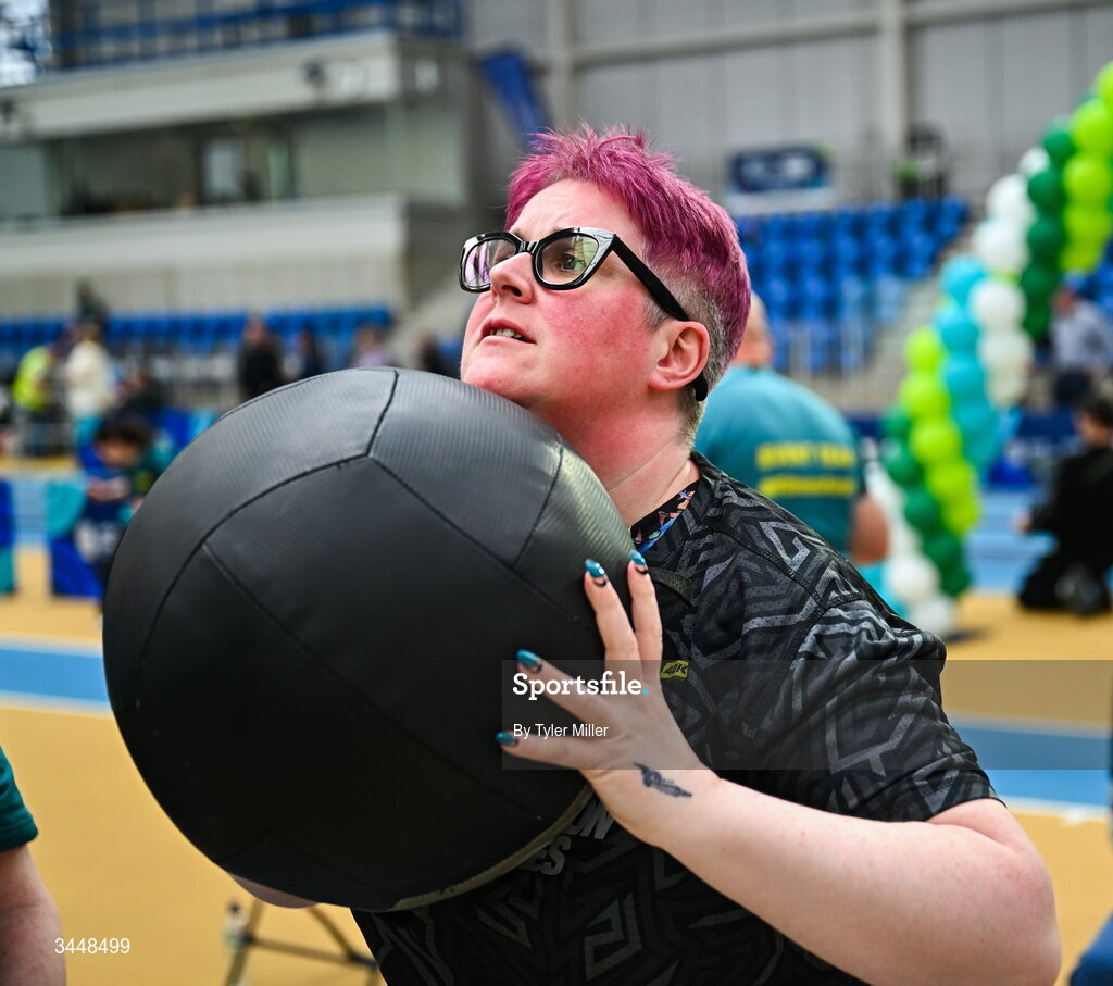 7 May 2026; More than a competition. Confidence, community and breaking down barriers. IWA’s Second Annual Fitness Inclusion Games brought athletes together to celebrate progress, resilience and the power of inclusion. Pictured during the IWA’s Second Annual Fitness Inclusion Games at the National Indoor Arena at the Sport Ireland Campus, Dublin is a competitor. Photo by Tyler Miller/Sportsfile
