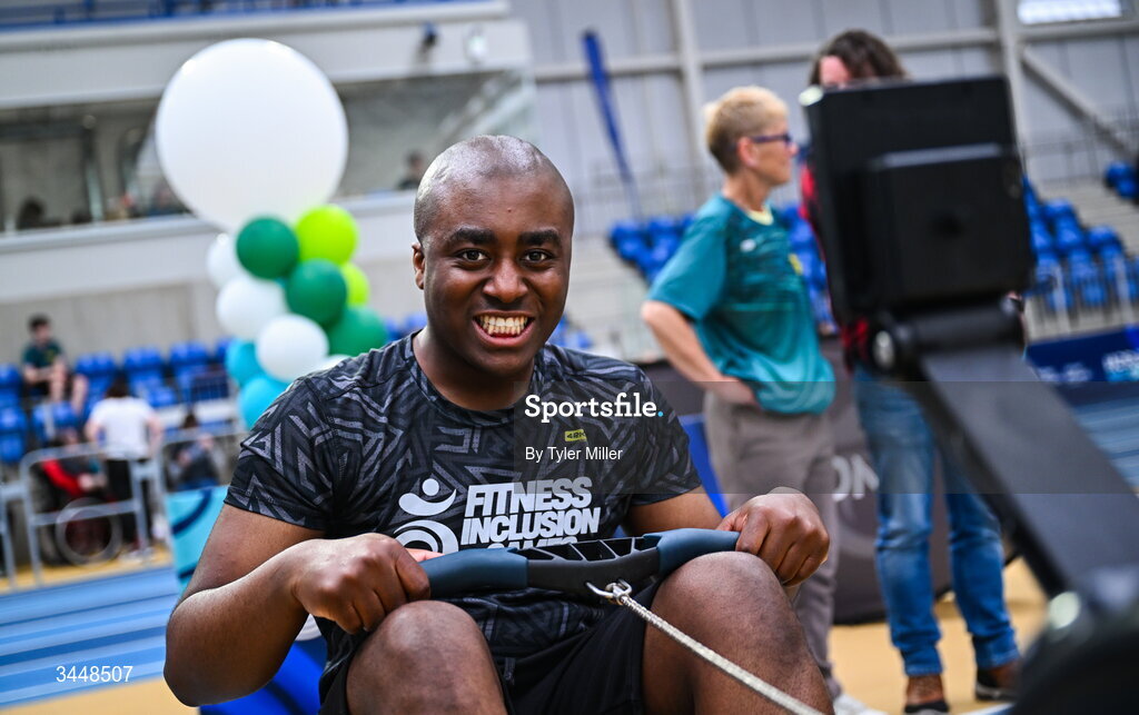 7 May 2026; More than a competition. Confidence, community and breaking down barriers. IWA’s Second Annual Fitness Inclusion Games brought athletes together to celebrate progress, resilience and the power of inclusion. Pictured during the IWA’s Second Annual Fitness Inclusion Games at the National Indoor Arena at the Sport Ireland Campus, Dublin is a competitor. Photo by Tyler Miller/Sportsfile
