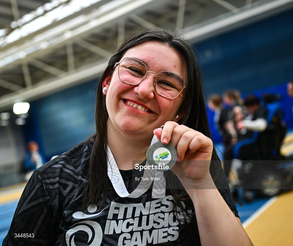 7 May 2026; More than a competition. Confidence, community and breaking down barriers. IWA’s Second Annual Fitness Inclusion Games brought athletes together to celebrate progress, resilience and the power of inclusion. Pictured during the IWA’s Second Annual Fitness Inclusion Games at the National Indoor Arena at the Sport Ireland Campus, Dublin is a competitor with their medal. Photo by Tyler Miller/Sportsfile