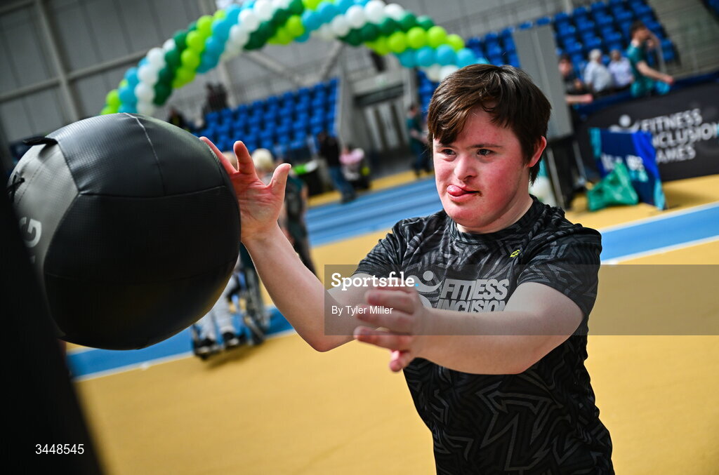 7 May 2026; More than a competition. Confidence, community and breaking down barriers. IWA’s Second Annual Fitness Inclusion Games brought athletes together to celebrate progress, resilience and the power of inclusion. Pictured during the IWA’s Second Annual Fitness Inclusion Games at the National Indoor Arena at the Sport Ireland Campus, Dublin is a competitor. Photo by Tyler Miller/Sportsfile