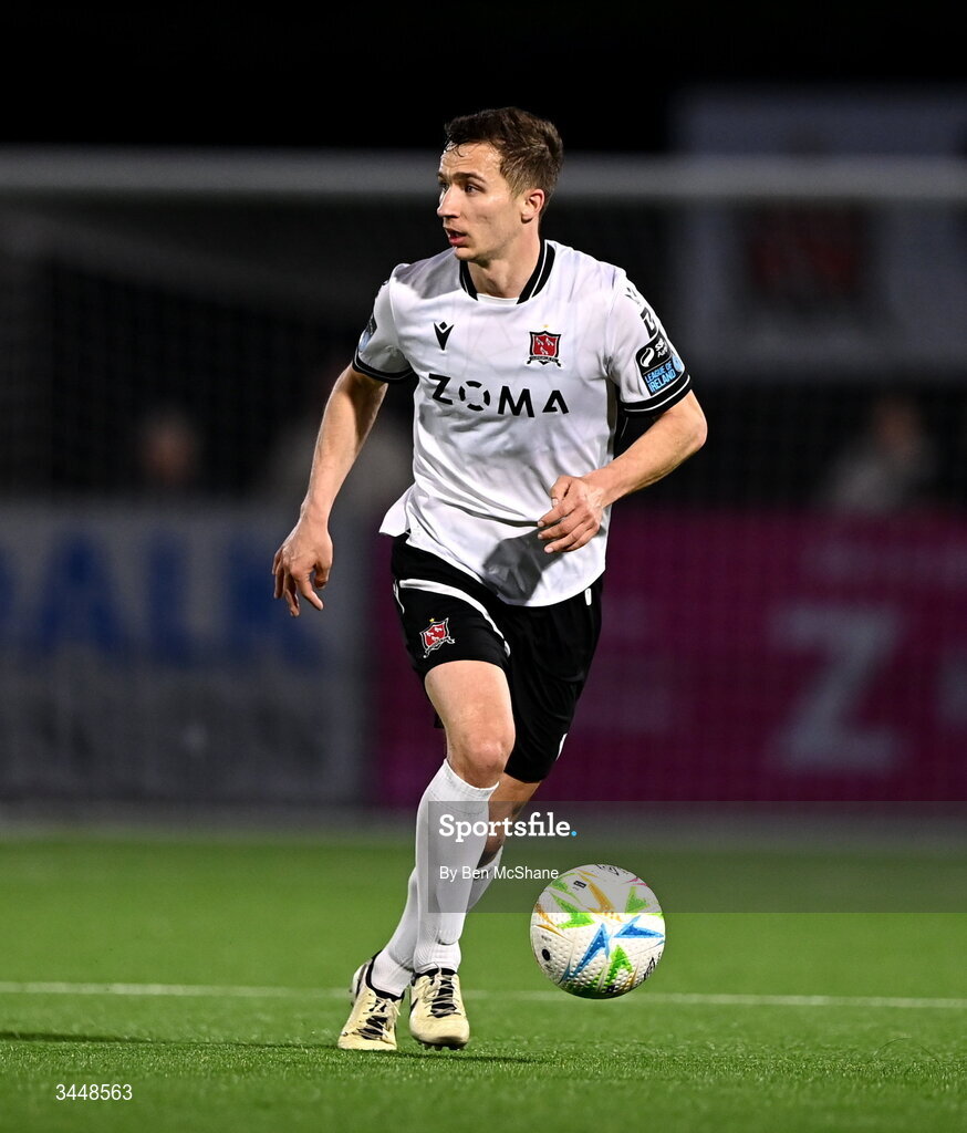 1 May 2026; Tyreke Wilson of Dundalk during the SSE Airtricity Men's Premier Division match between Dundalk and Shelbourne at Oriel Park in Dundalk, Louth. Photo by Ben McShane/Sportsfile