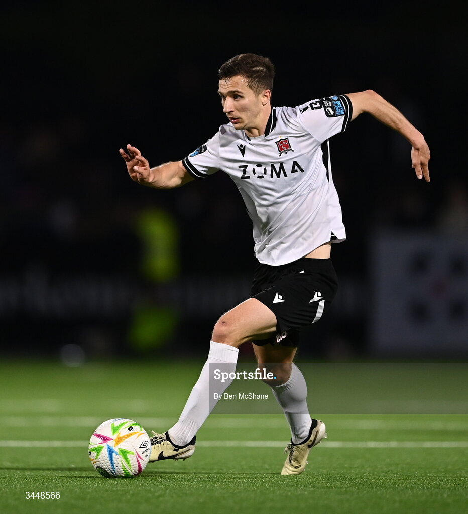 1 May 2026; Tyreke Wilson of Dundalk during the SSE Airtricity Men's Premier Division match between Dundalk and Shelbourne at Oriel Park in Dundalk, Louth. Photo by Ben McShane/Sportsfile