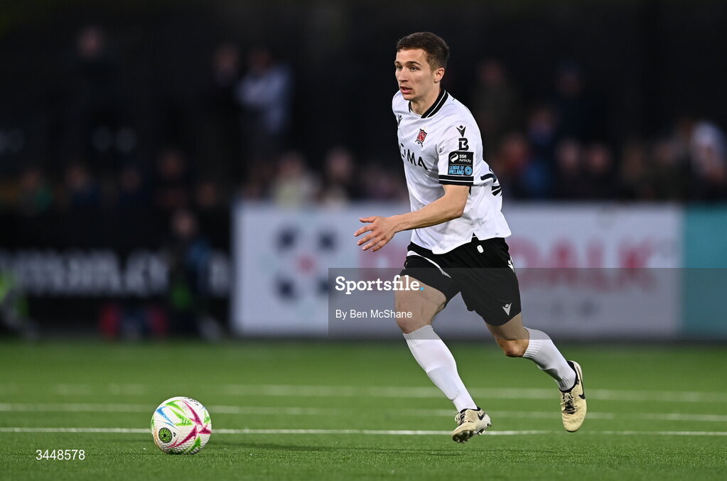 1 May 2026; Tyreke Wilson of Dundalk during the SSE Airtricity Men's Premier Division match between Dundalk and Shelbourne at Oriel Park in Dundalk, Louth. Photo by Ben McShane/Sportsfile