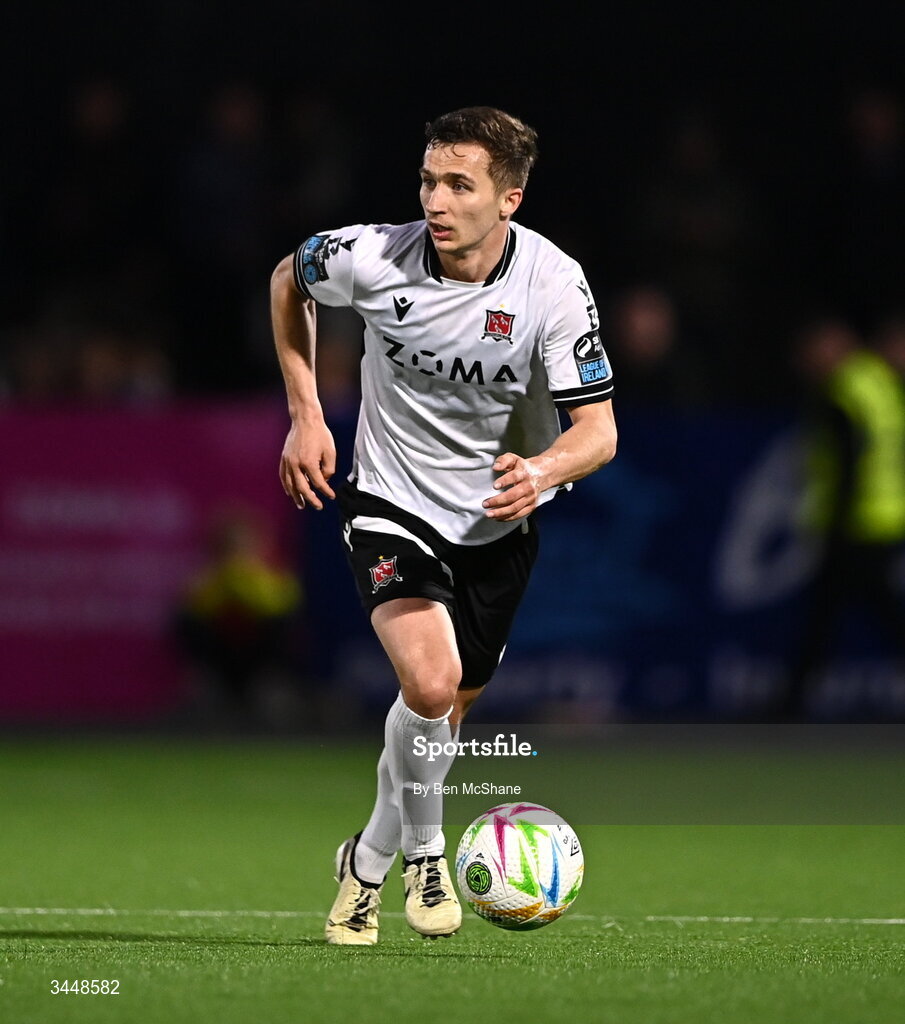 1 May 2026; Tyreke Wilson of Dundalk during the SSE Airtricity Men's Premier Division match between Dundalk and Shelbourne at Oriel Park in Dundalk, Louth. Photo by Ben McShane/Sportsfile