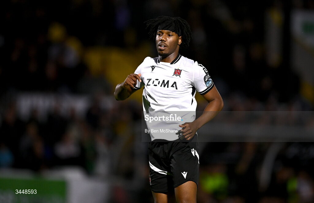 1 May 2026; Gbemi Arubi of Dundalk during the SSE Airtricity Men's Premier Division match between Dundalk and Shelbourne at Oriel Park in Dundalk, Louth. Photo by Ben McShane/Sportsfile