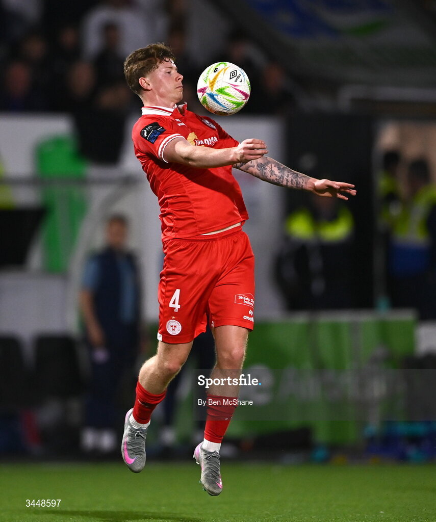 1 May 2026; Kameron Ledwidge of Shelbourne during the SSE Airtricity Men's Premier Division match between Dundalk and Shelbourne at Oriel Park in Dundalk, Louth. Photo by Ben McShane/Sportsfile