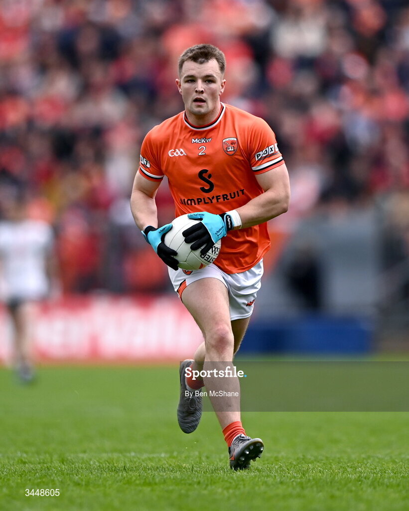 3 May 2026; Peter McGrane of Armagh during the Ulster GAA Football Senior Championship semi-final match between Armagh and Down at St Tiernach's Park in Clones, Monaghan. Photo by Ben McShane/Sportsfile