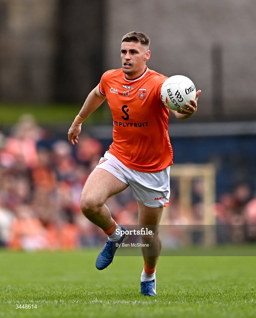3 May 2026; Greg McCabe of Armagh during the Ulster GAA Football Senior Championship semi-final match between Armagh and Down at St Tiernach's Park in Clones, Monaghan. Photo by Ben McShane/Sportsfile