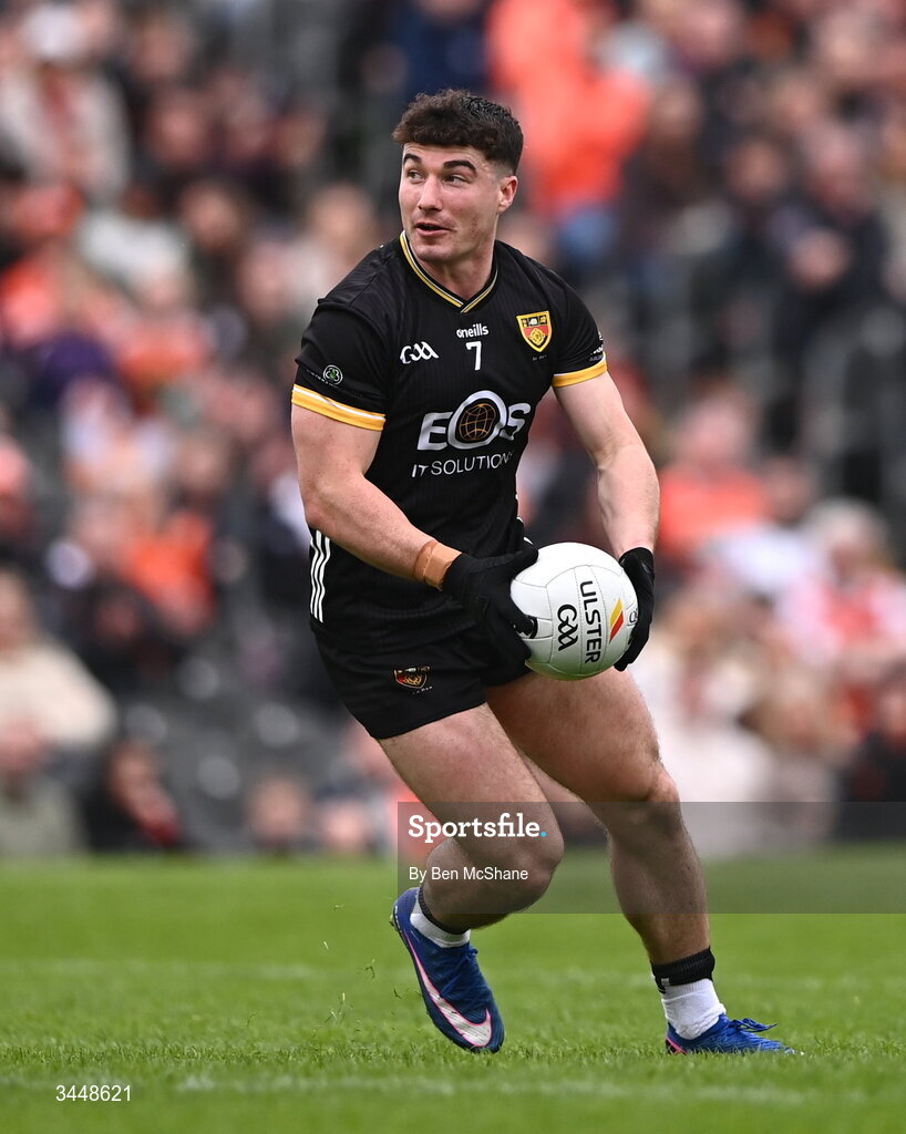 3 May 2026; Daniel Guinness of Down during the Ulster GAA Football Senior Championship semi-final match between Armagh and Down at St Tiernach's Park in Clones, Monaghan. Photo by Ben McShane/Sportsfile