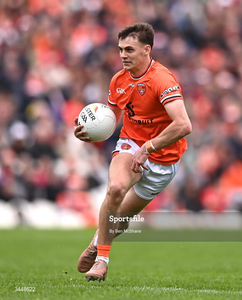 3 May 2026; Darragh McMullan of Armagh during the Ulster GAA Football Senior Championship semi-final match between Armagh and Down at St Tiernach's Park in Clones, Monaghan. Photo by Ben McShane/Sportsfile