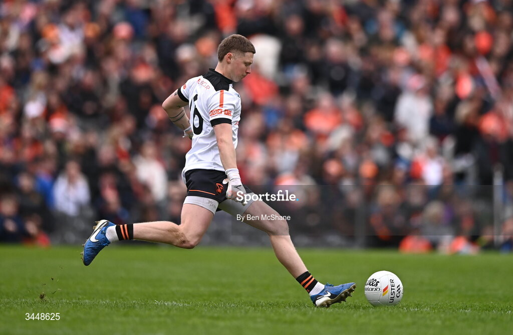 3 May 2026; Armagh goalkeeper Blaine Hughes during the Ulster GAA Football Senior Championship semi-final match between Armagh and Down at St Tiernach's Park in Clones, Monaghan. Photo by Ben McShane/Sportsfile