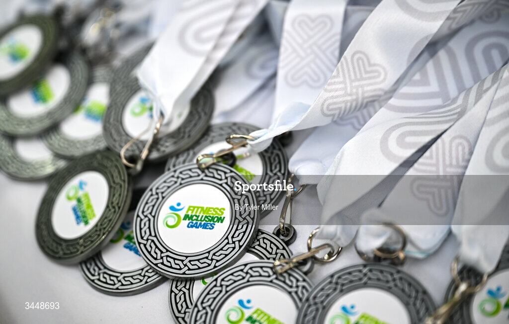7 May 2026; More than a competition. Confidence, community and breaking down barriers. IWA’s Second Annual Fitness Inclusion Games brought athletes together to celebrate progress, resilience and the power of inclusion. Pictured during the IWA’s Second Annual Fitness Inclusion Games at the National Indoor Arena at the Sport Ireland Campus, Dublin are participant medals. Photo by Tyler Miller/Sportsfile