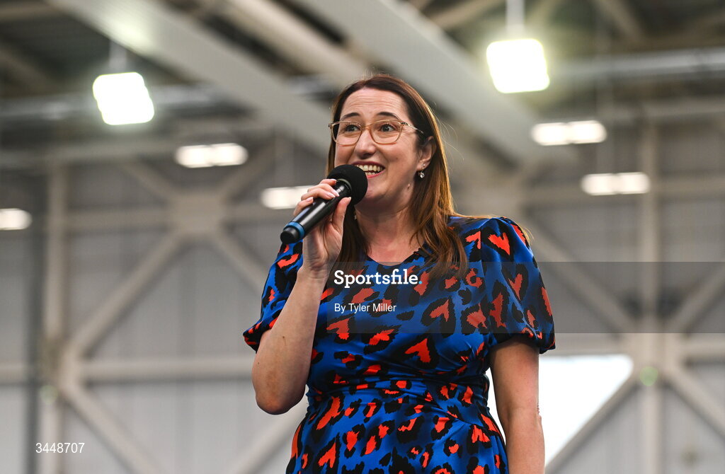 7 May 2026; More than a competition. Confidence, community and breaking down barriers. IWA’s Second Annual Fitness Inclusion Games brought athletes together to celebrate progress, resilience and the power of inclusion. Pictured during the IWA’s Second Annual Fitness Inclusion Games at the National Indoor Arena at the Sport Ireland Campus, Dublin is Minister of State with responsibility for Disability Emer Higgins TD. Photo by Tyler Miller/Sportsfile