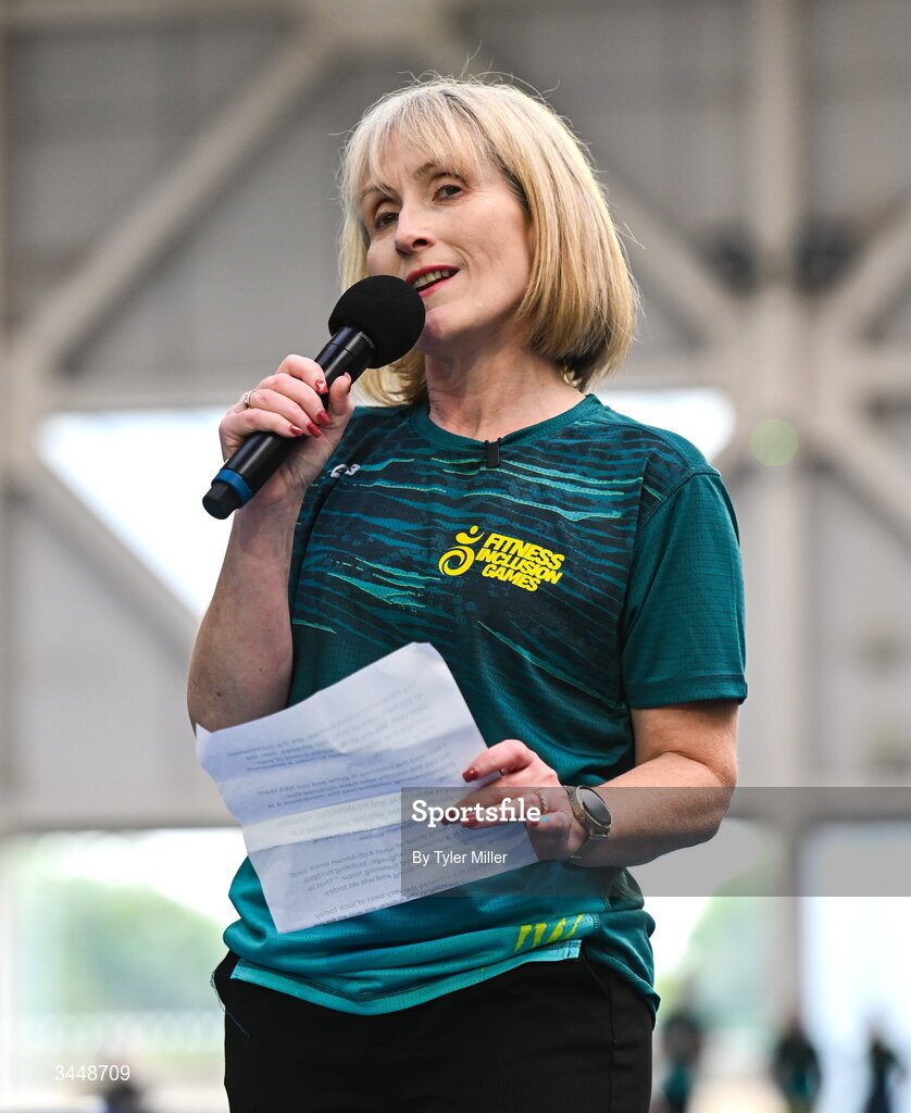 7 May 2026; More than a competition. Confidence, community and breaking down barriers. IWA’s Second Annual Fitness Inclusion Games brought athletes together to celebrate progress, resilience and the power of inclusion. Pictured during the IWA’s Second Annual Fitness Inclusion Games at the National Indoor Arena at the Sport Ireland Campus, Dublin is IWA CEO Ann Marie O'Grady. Photo by Tyler Miller/Sportsfile